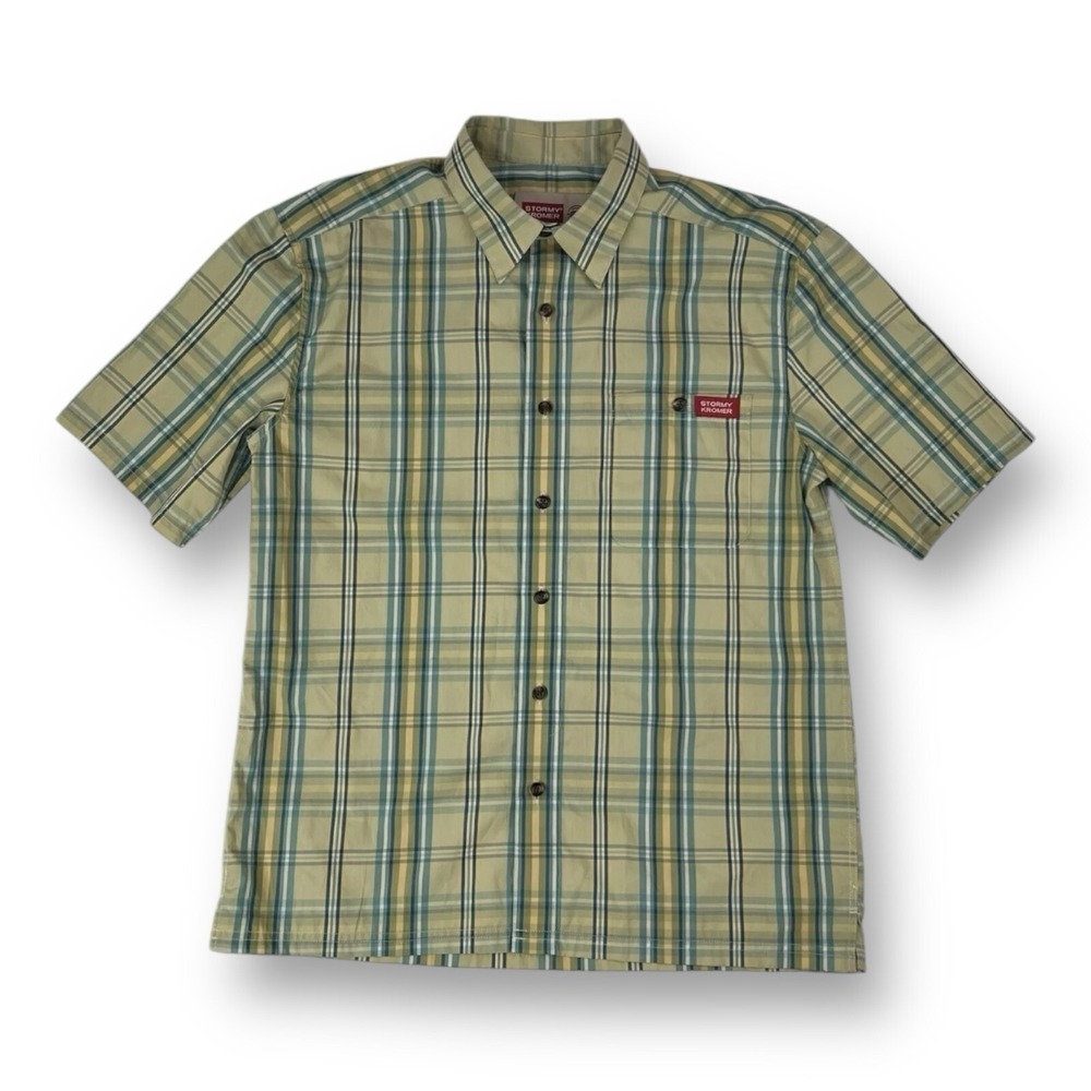 Stormy Kromer Yellow & Blue Check S/S‎ Cotton Button Down Mens Size Medium M